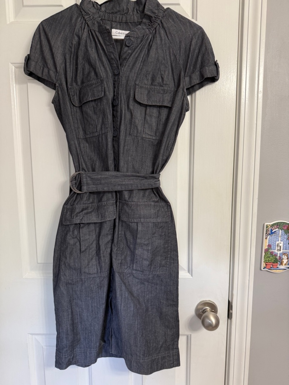 Calvin Klein Dark Gray Chambray Short-Sleeve Shirt Dress